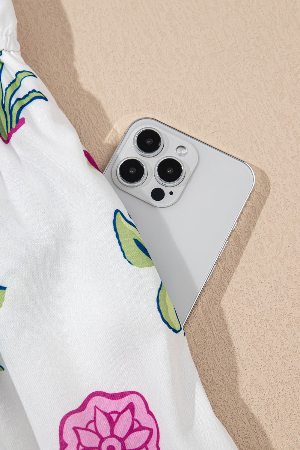 White Floral Puff Short Sleeve V Neck High Waist Maxi Dress