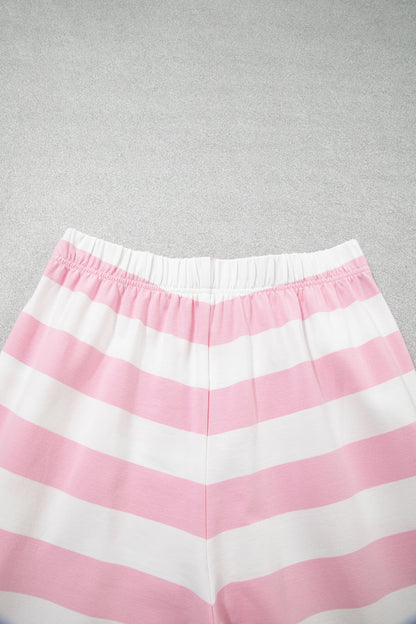 Pink Stripe Color Block Patchwork Zip Long Sleeve Top Elastic Waist Pants Set