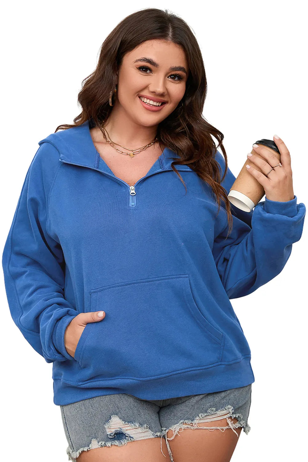 Plus Size/Plus Size Sweatshirts & Hoodies Bluing Plus Size Mineral Wash Zip up Hoodie