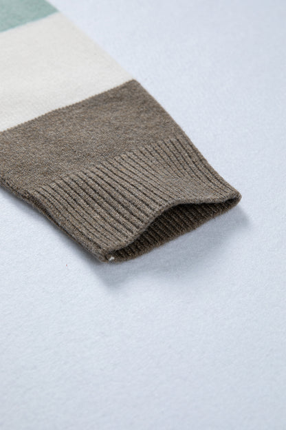 White Striped Color Block Knit Drop Shoulder Sweater