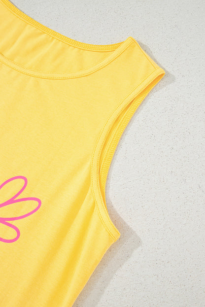 Yellow Cream Flower Graphic Casual Tank Top