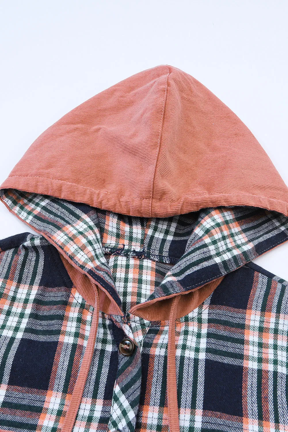 Pink Contrast Hooded Drawstring Plaid Shacket - Chic Meadow Boutique 