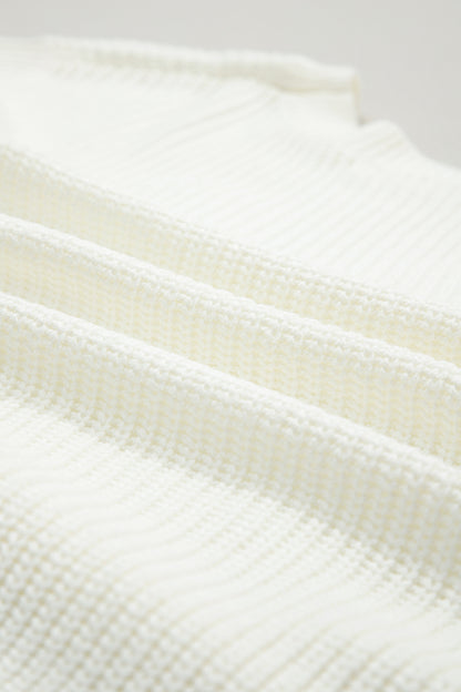 White Crochet Horseshoe Short Sleeve Knit Sweater