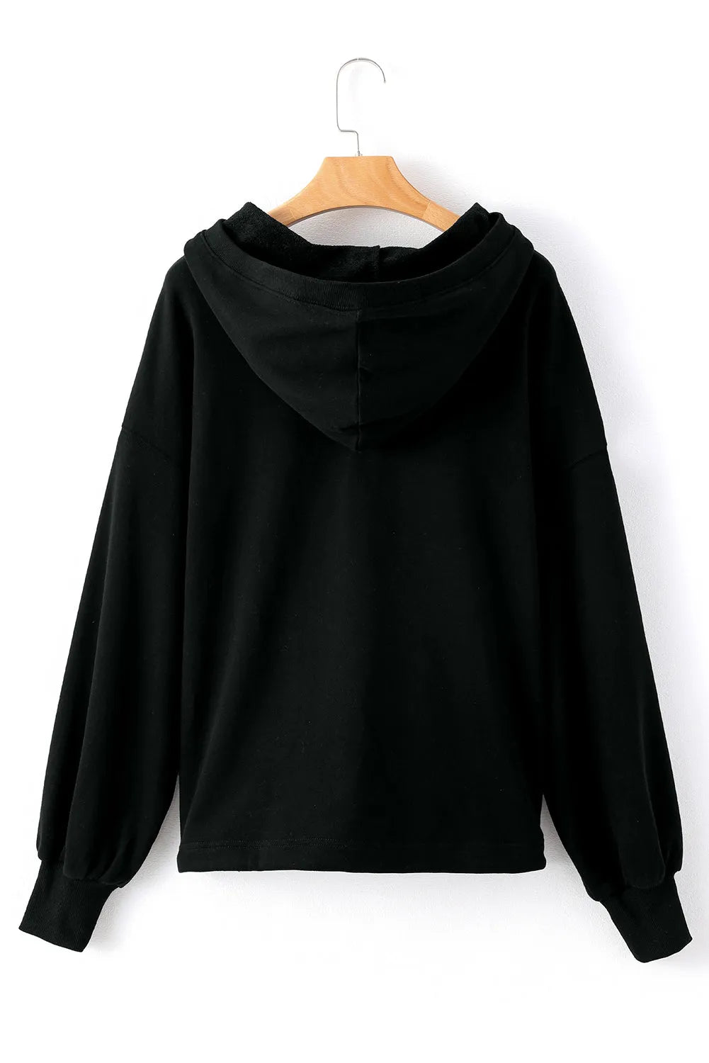 Black Solid Kangaroo Pocket Half Zipper Oversized Hoodie - Chic Meadow Boutique 