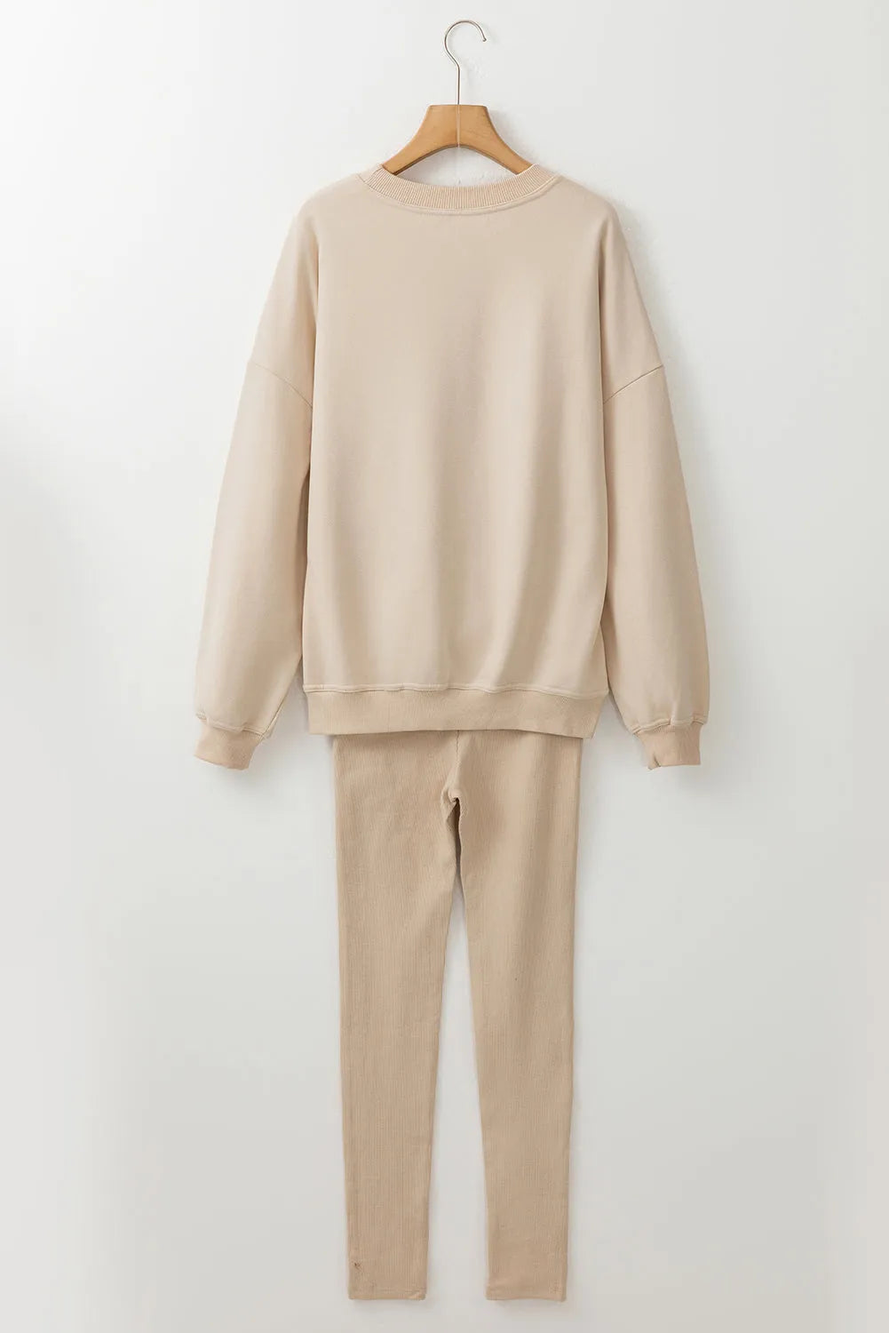 Beige Solid Sweatshirt and Leggings Two Piece Set - Chic Meadow Boutique 