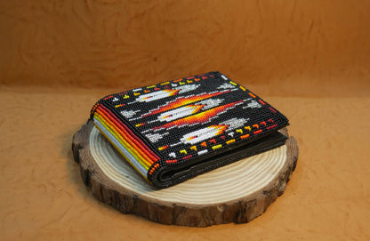 Black Handmade Beaded Bifold Wallet Gift of Men Gift for her