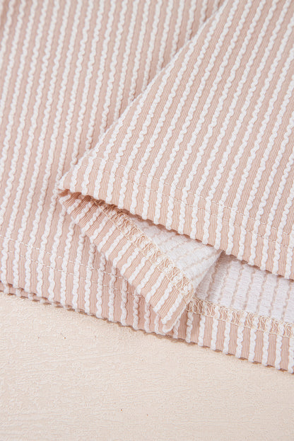 Jet Stream Leopard Patchwork Corded Knit Crew Neck T Shirt