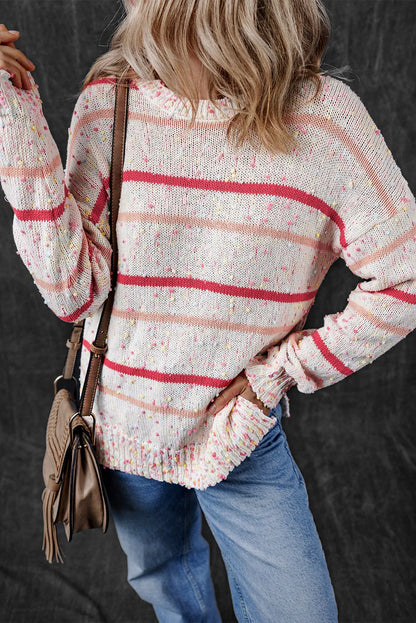 Pink Striped Confetti Knit Sweater - Chic Meadow Boutique 