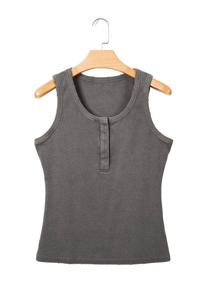 Medium Grey Vintage Distressed Ribbed Mineral Wash Tank Top