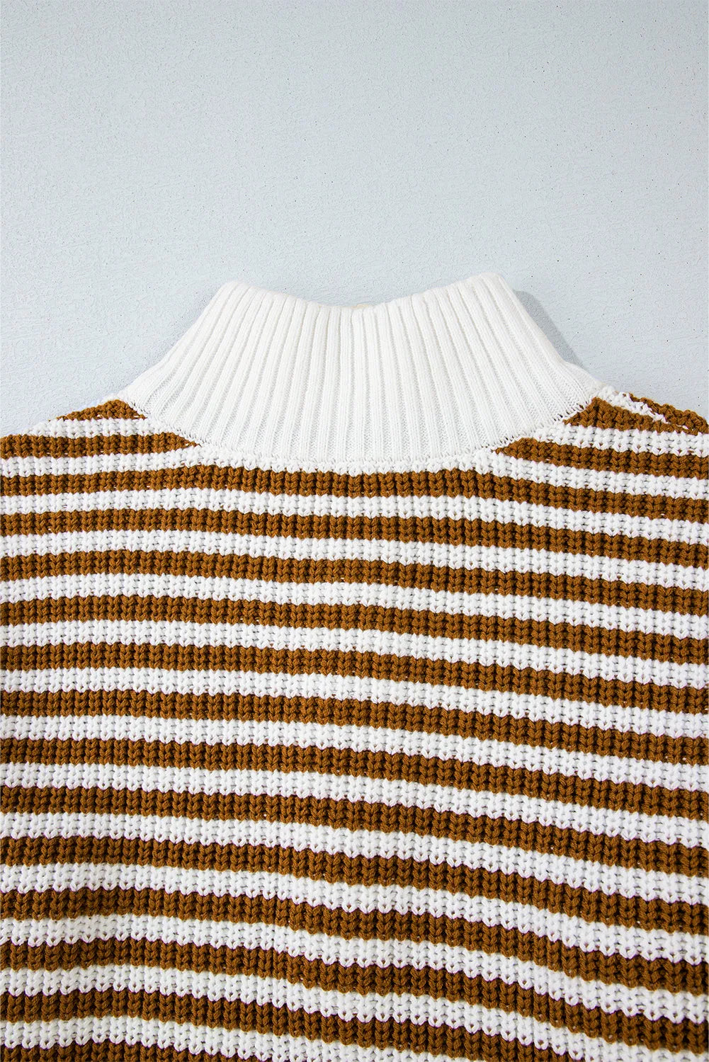 Khaki Stripe Zip up Collar Drop Shoulder Sweater - Chic Meadow Boutique 