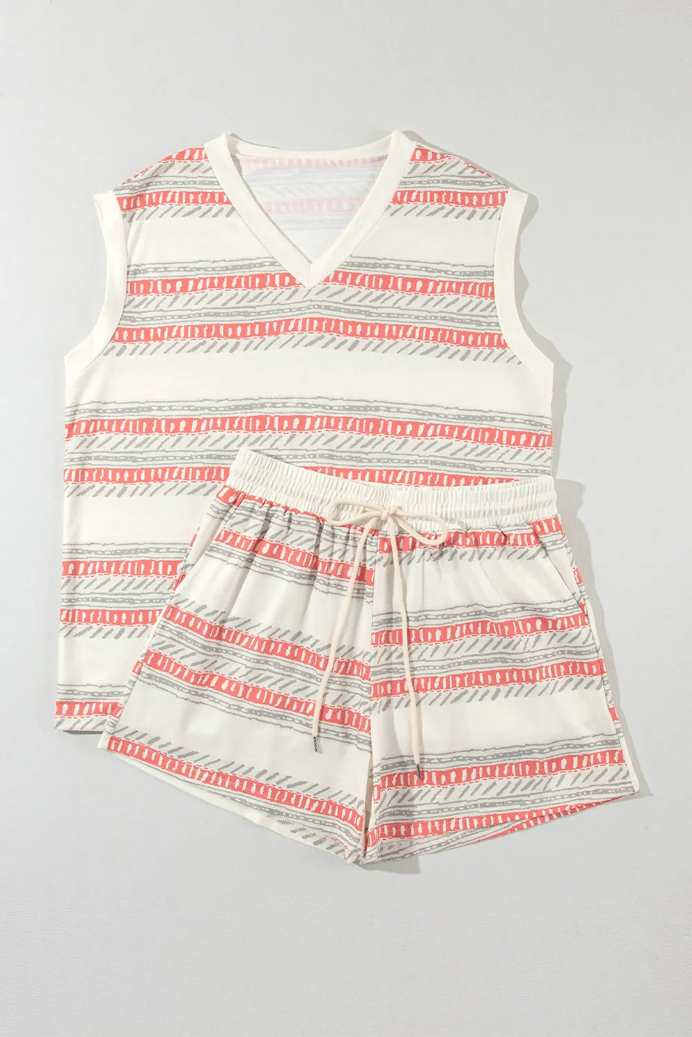 Beige Western Striped Print Casual Tank 2pcs Outfit - Chic Meadow Boutique 