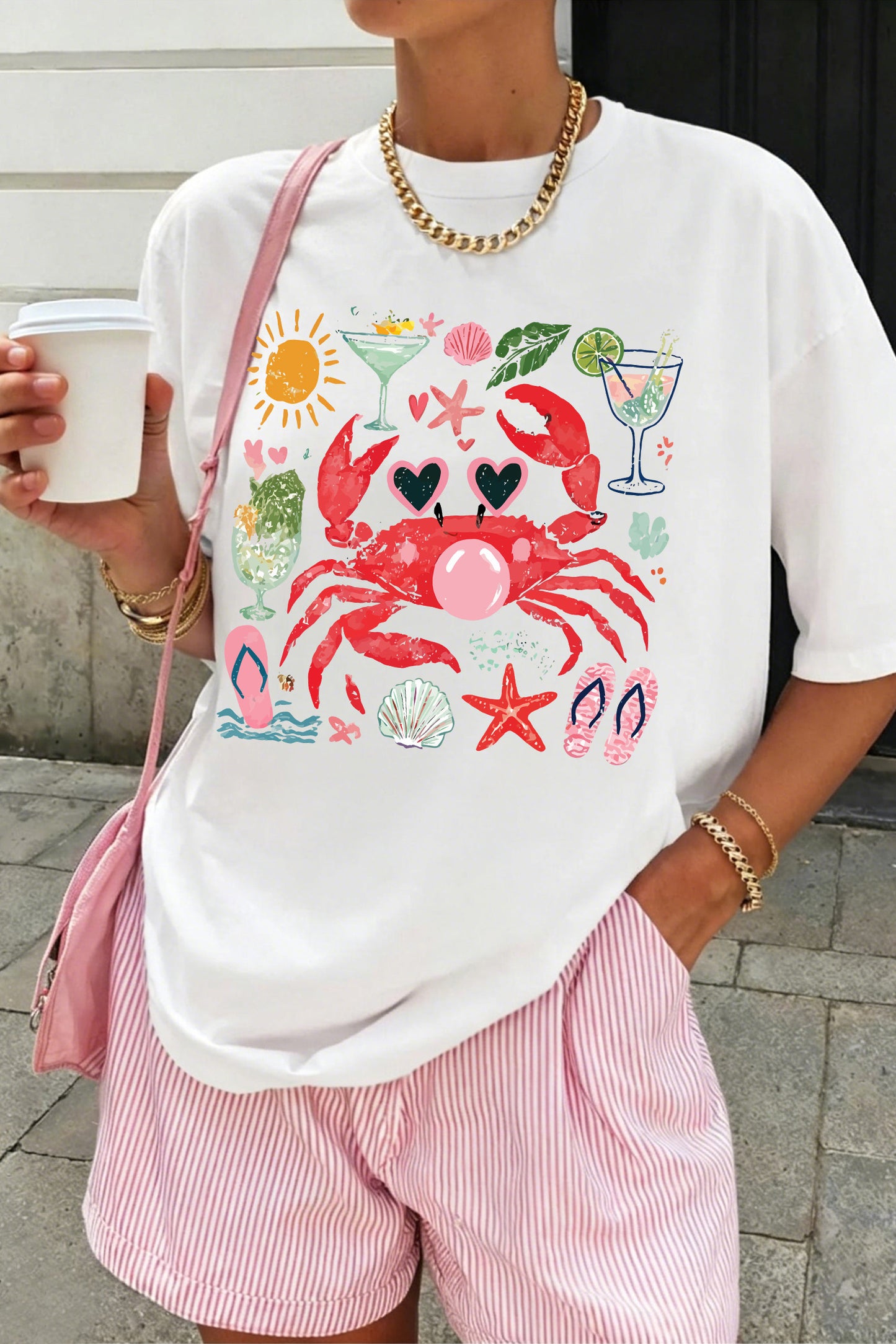 White Summer Vacation Crab Graphic Tee