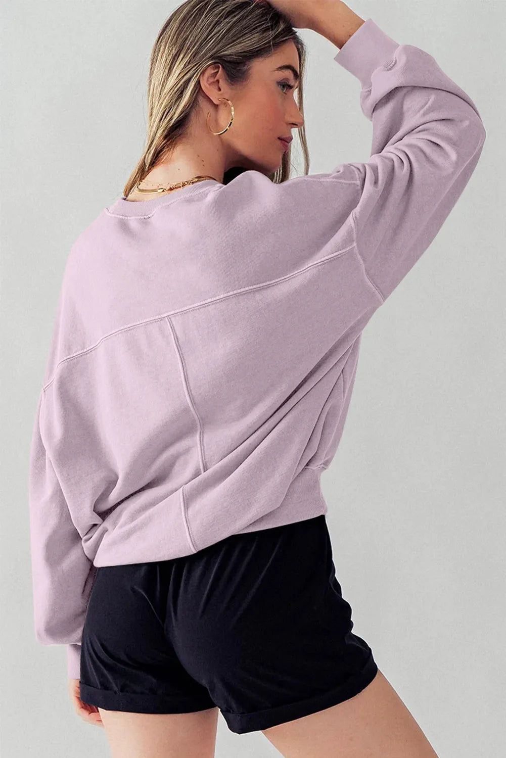 Orchid Petal Exposed Seam Batwing Sleeve Drop Shoulder Sweatshirt - Chic Meadow Boutique 