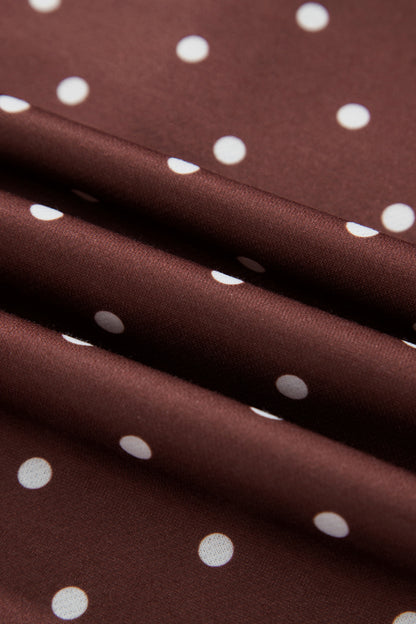Brown Polka Dot Print Metal Button Collar Casual Pullover Sweatshirt