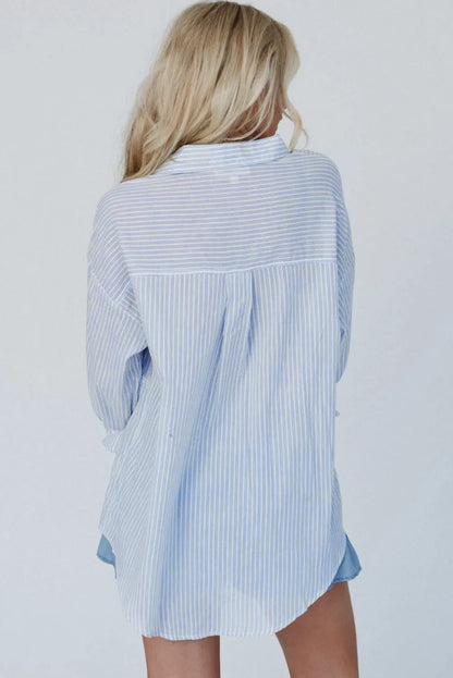 Sky Blue Stripe Striped Buttoned up Long Sleeve Shirt - Chic Meadow Boutique 