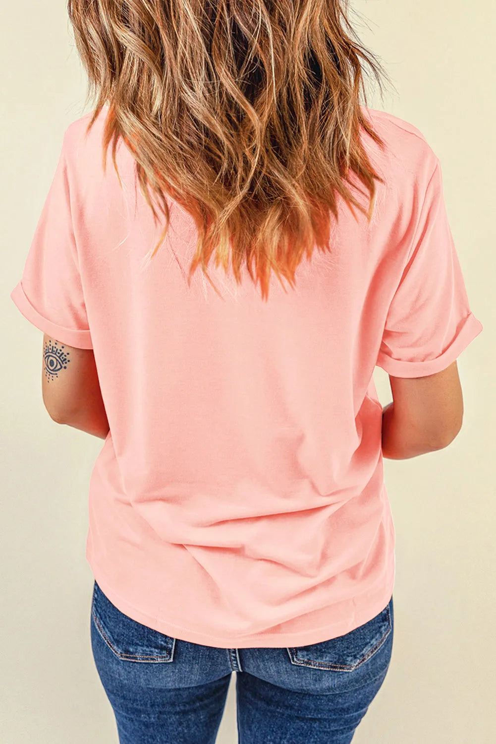 Pink Glittering Chenille Flower Patched Pattern Crewneck T Shirt - Chic Meadow Boutique 