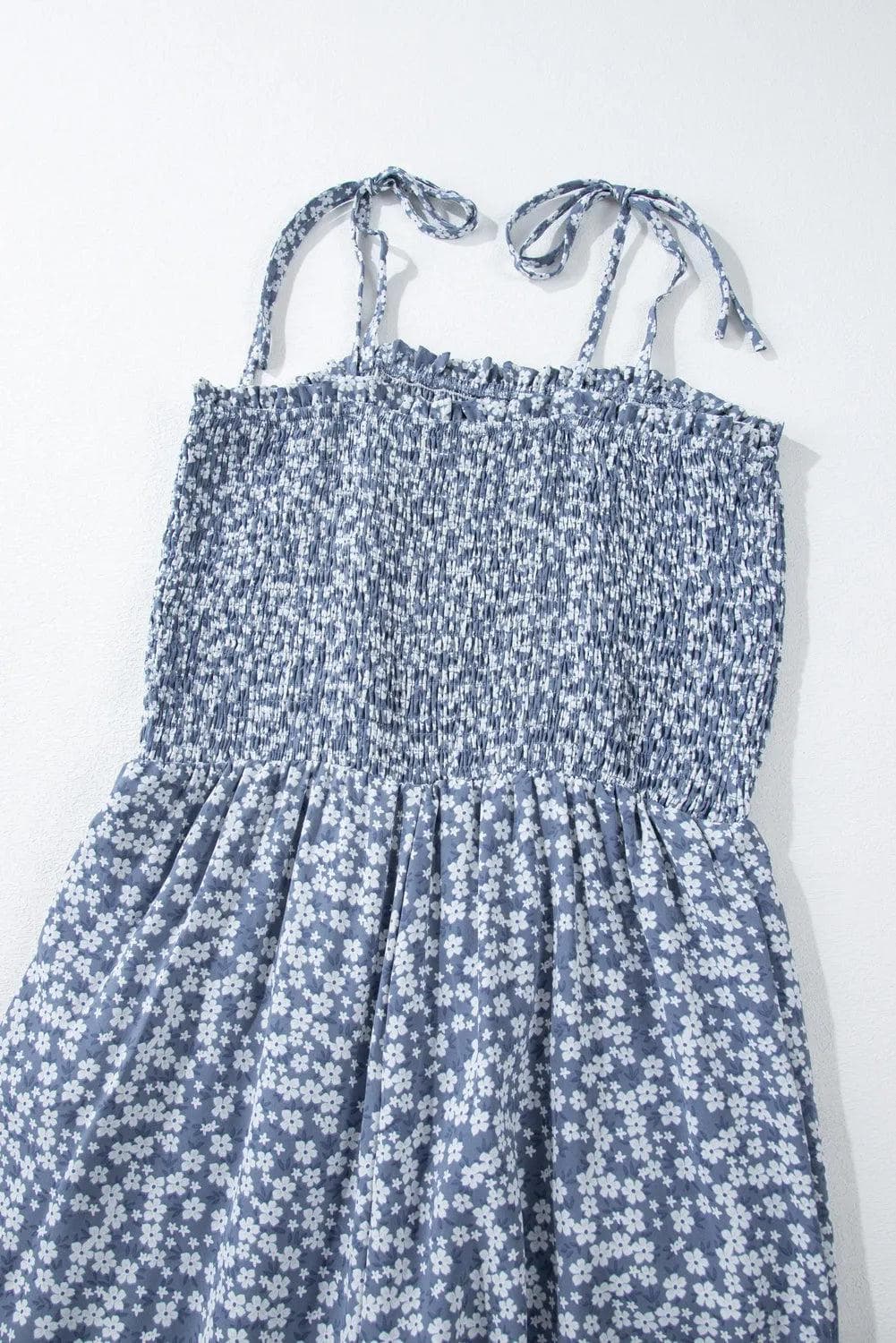 Bottoms/Jumpsuits & Rompers Dusk Blue Thin Straps Smocked Bodice Wide Leg Floral Jumpsuit