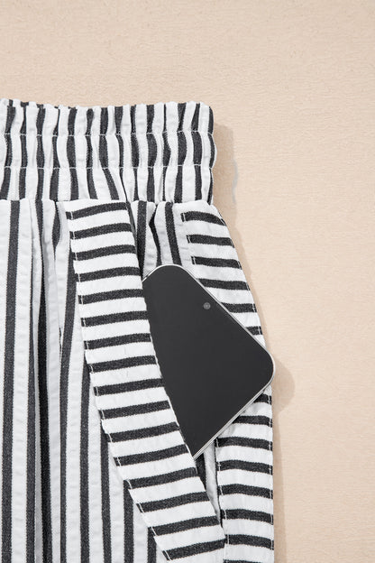 Black Stripe Wide Leg Casual Pants
