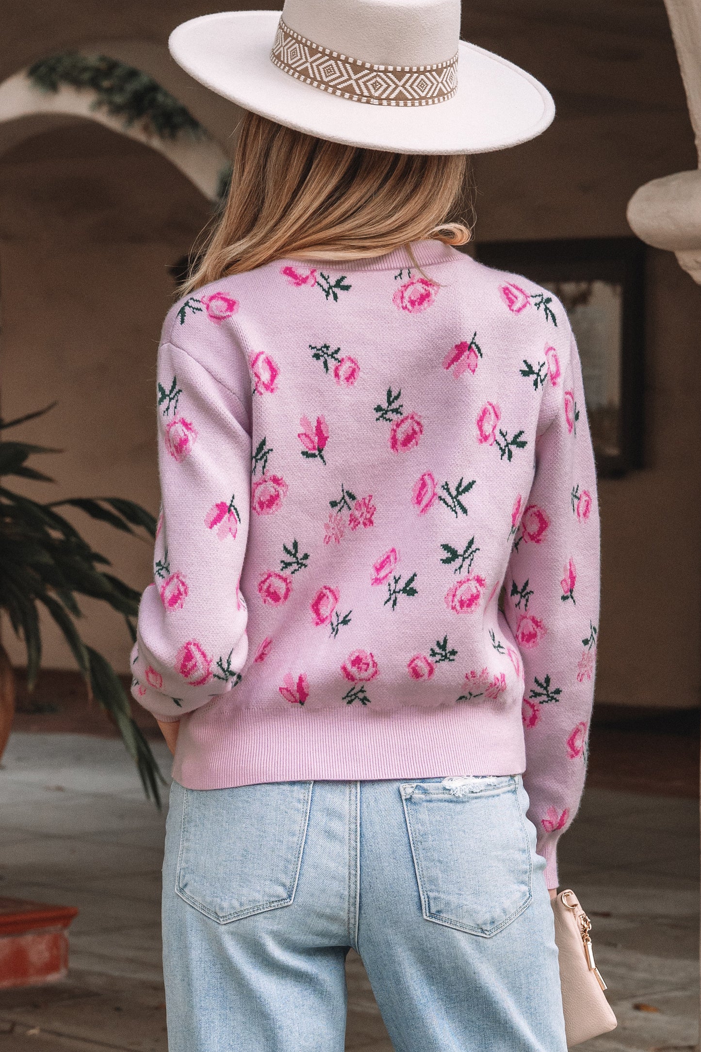 Delicacy Sweet Floral Print Drop Shoulder Cropped Sweater
