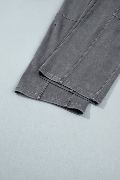 Carbon Grey Mineral Wash Seam Detail Elastic Waist Barrel Pants