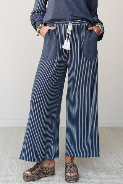 Real Teal Raw Seam Patchwork Long Sleeve Top Pocket Casual Pants 2pcs Set