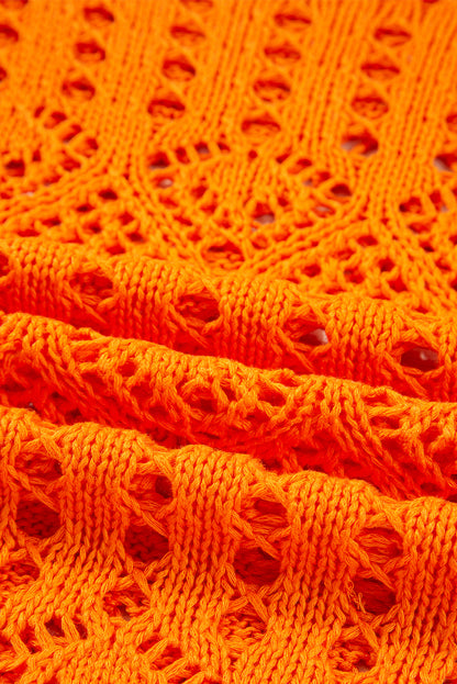 Carrot Solid Color Open Crochet Scallop Edge Sweater