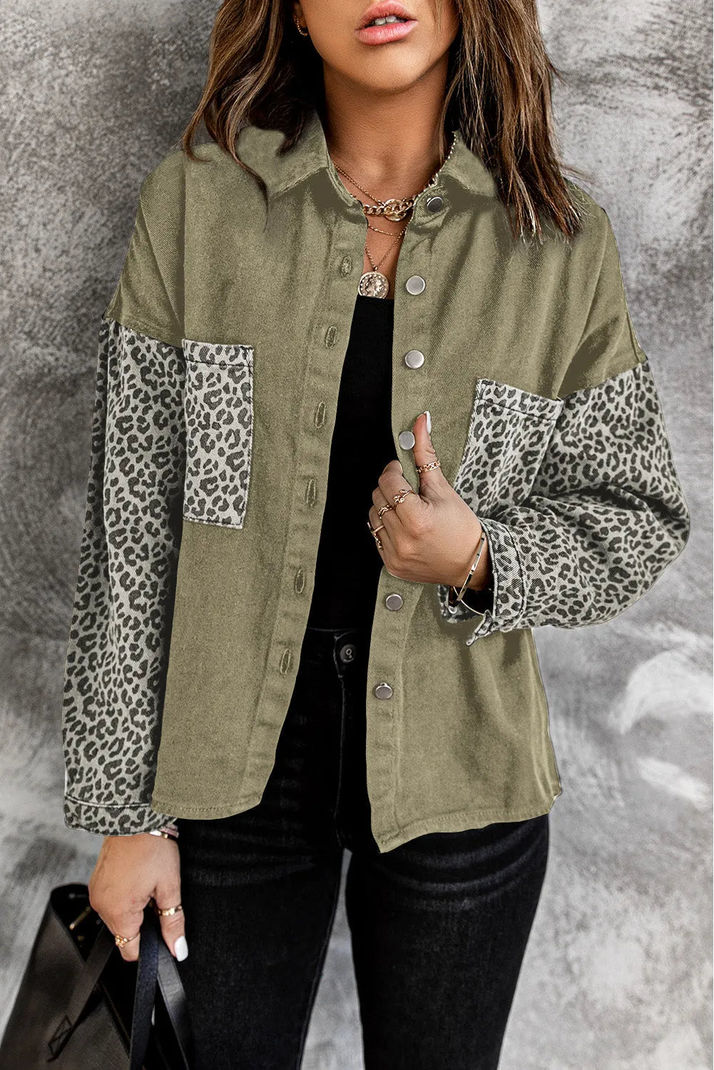 Contrast Leopard Denim Jacket - Chic Meadow Boutique 