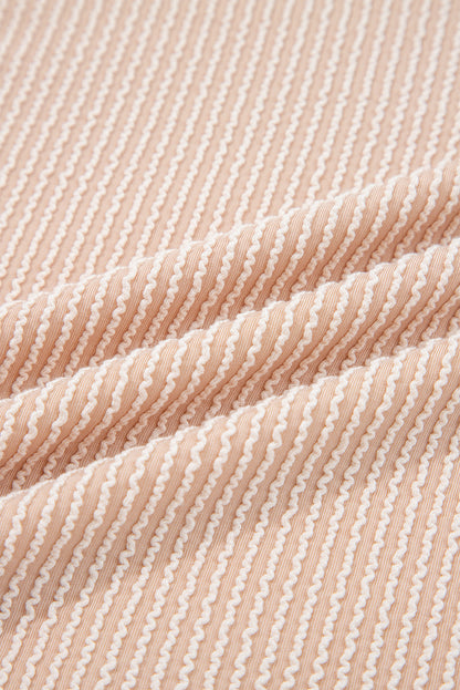 Parchment Twist Ribbed Exposed Seam Detail Long Sleeve Loose Top