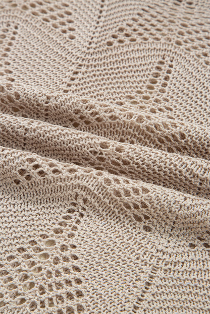 Parchment Hollow Out Knit 7/8 Sleeve Casual Sweater