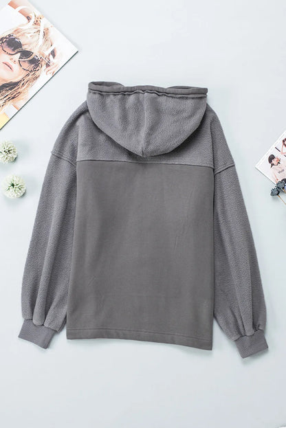 Gray Flap Pocket Drawstring Hood Zip Up Jacket - Chic Meadow Boutique 