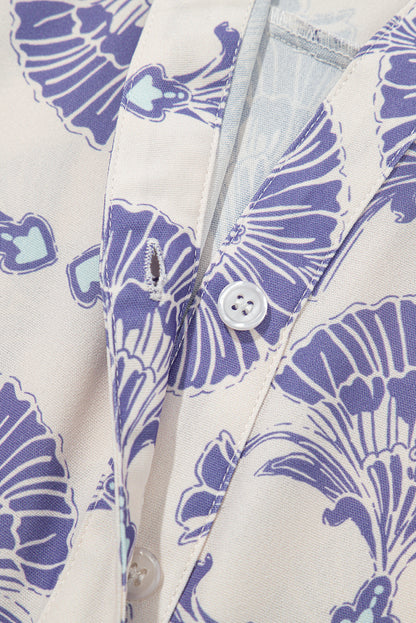 Sky Blue Printed Shirt Collar Half Button A-line Mini Dress