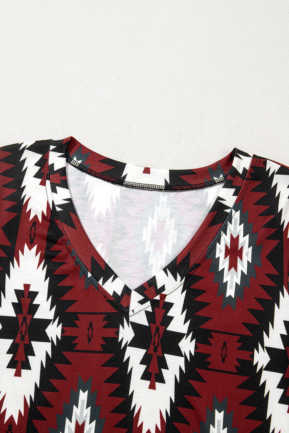 Red Western Aztec Printed Long T-shirt Dress