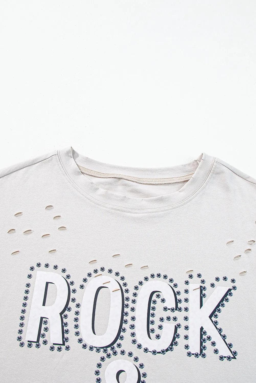 Tops/Tops & Tees Gray Rock & Roll Graphic Distressed Vintage Tee