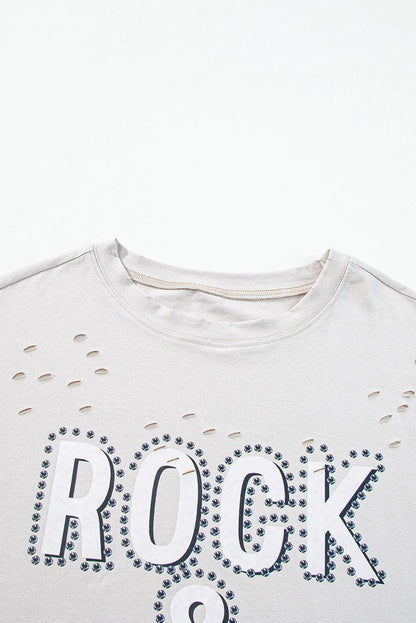 Tops/Tops & Tees Gray Rock & Roll Graphic Distressed Vintage Tee