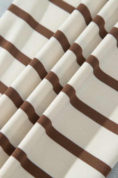 Khaki Stripe Relaxed Long Sleeve Top Color Block Detail Drawstring Pant Set