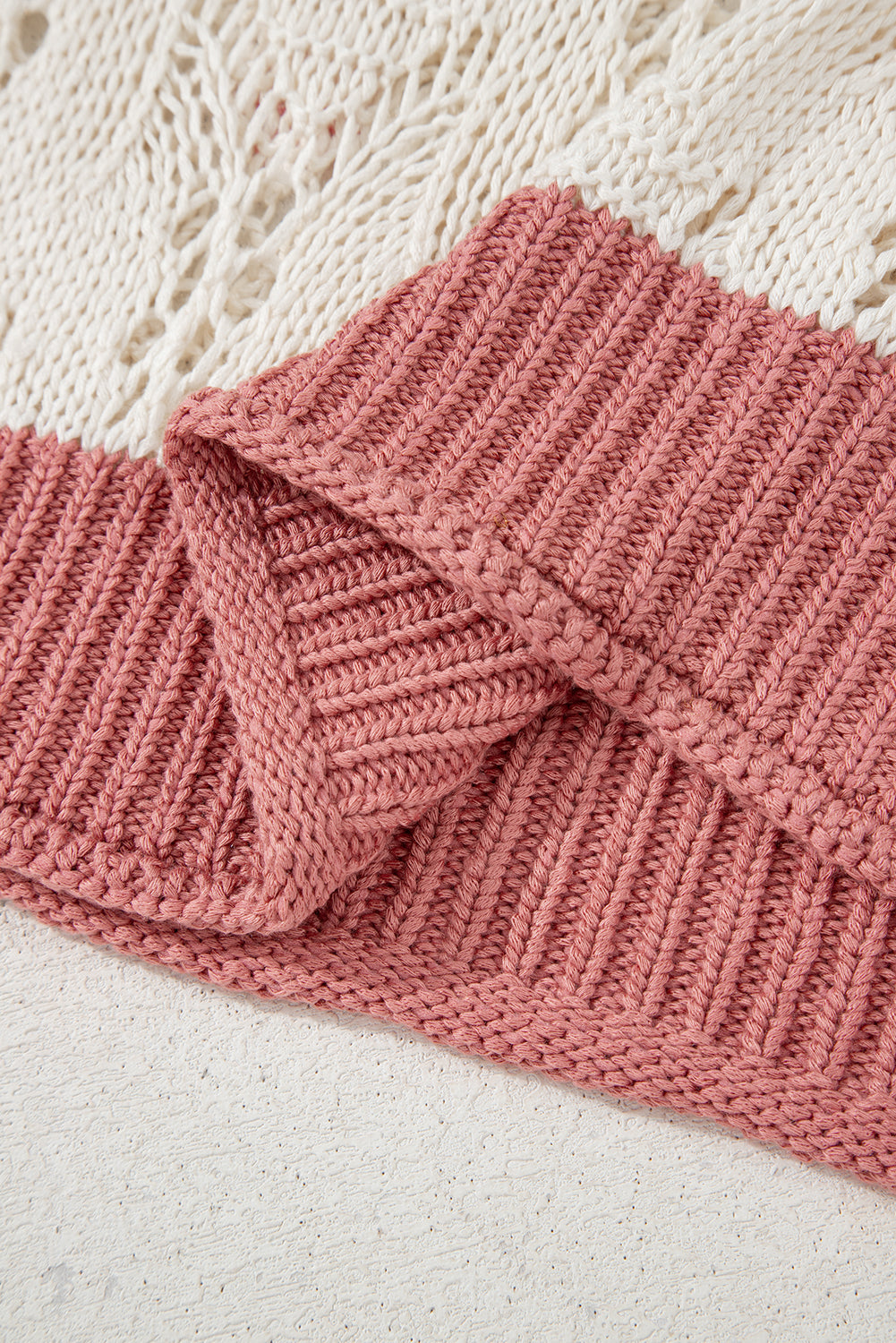 Delicacy Embroidered Flowers Colorblock Edge Hollowed Sweater