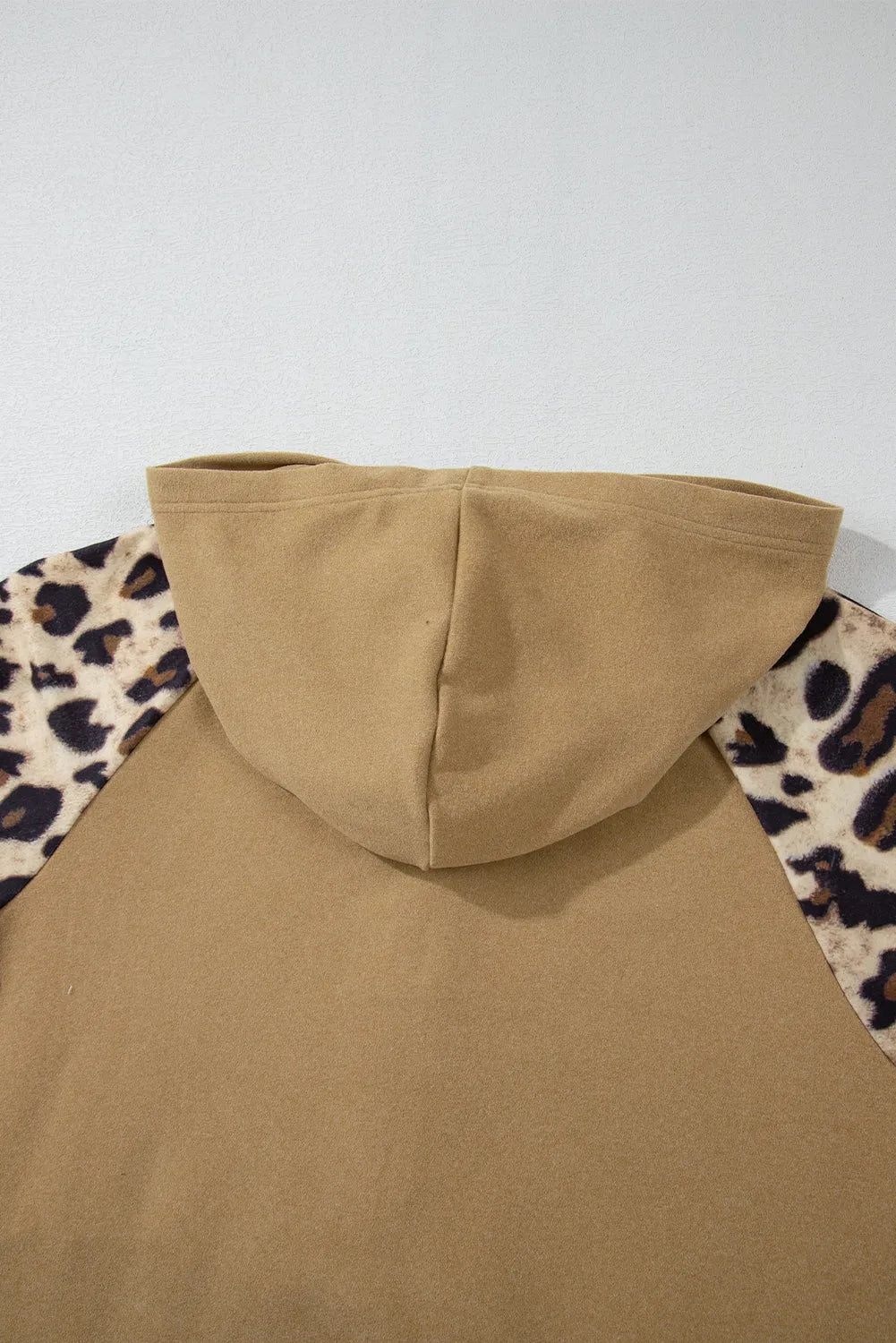 Light French Beige Leopard Print Patchwork Raglan Sleeve Half Buttons Hoodie - Chic Meadow Boutique 