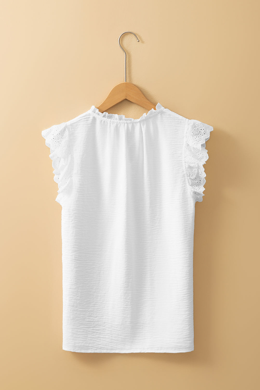 White Embroidered Ruffle Trim Textured Blouse