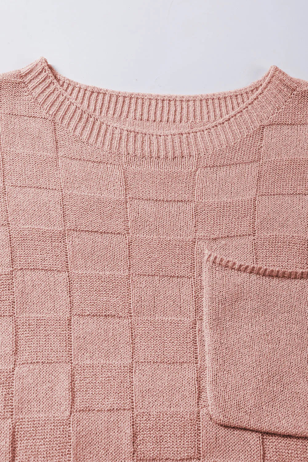 Tops/Short Sleeve Sweaters Dusty Pink Lattice Textured Knit Short Sleeve Sweater