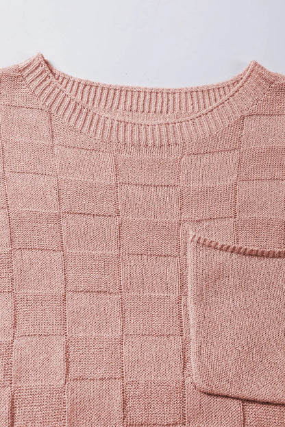 Dusty Pink Lattice Textured Knit Short Sleeve Sweater - Chic Meadow Boutique 