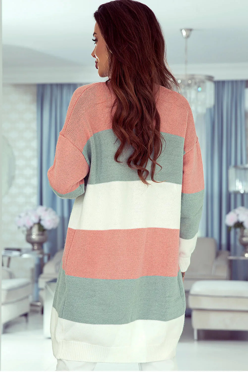 Green Colorblock Stripe Open-Front Cardigan - Chic Meadow Boutique 