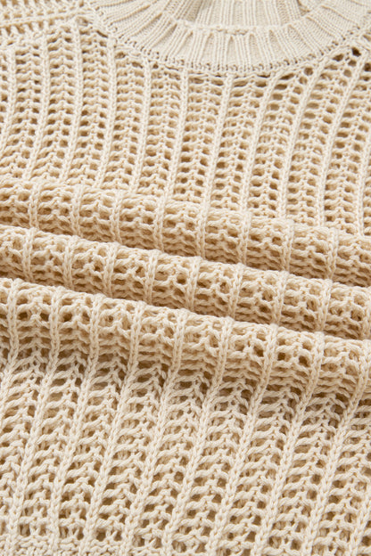 Apricot Plus Size Open Knit Bow Tie Short Sleeve Sweater