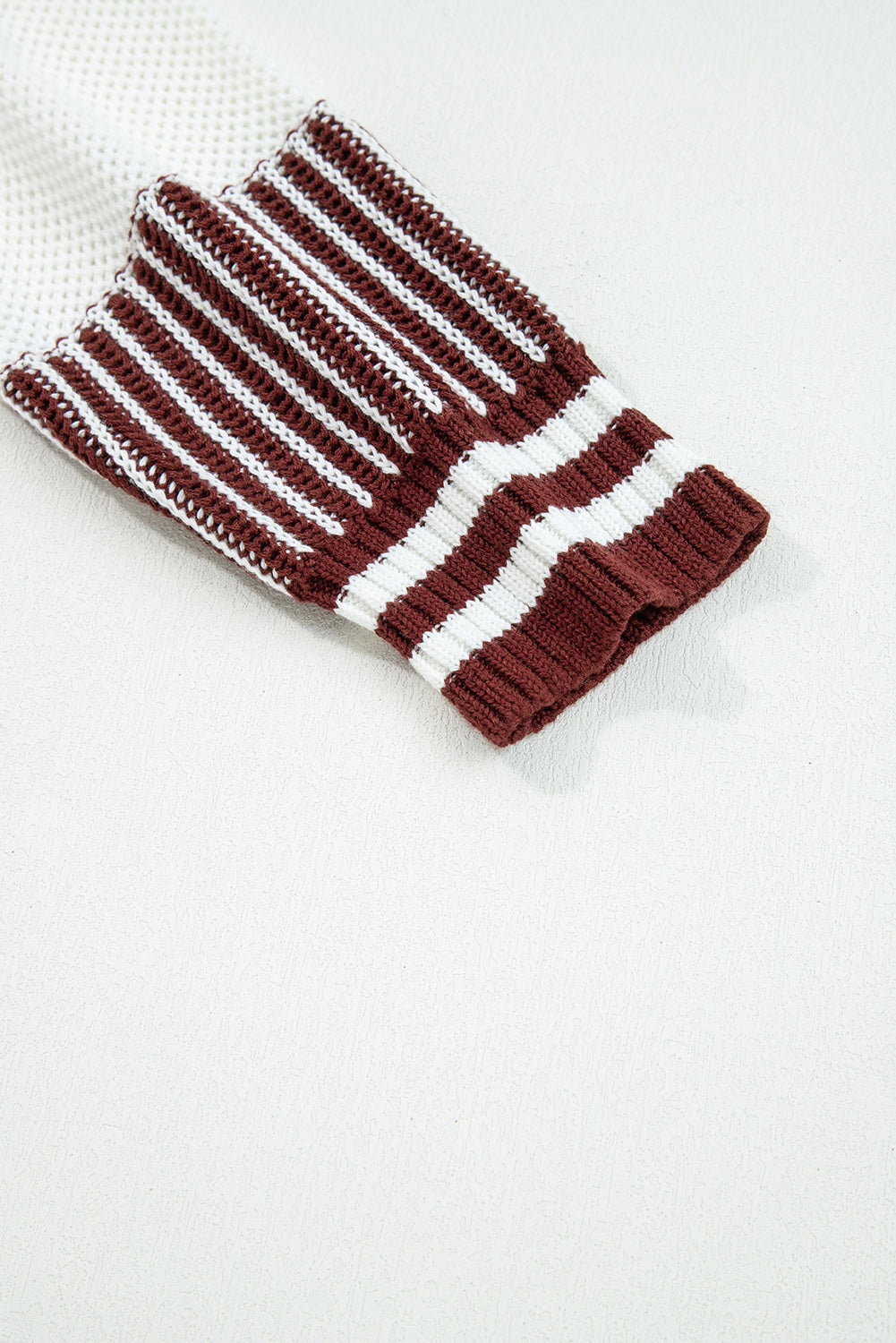 Brown Two Tone Striped Patchwork Drop Shoulder Loose Sweater