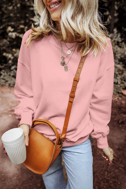 Pink Loose Drop Shoulder Ribbed Sweatshirt - Chic Meadow Boutique 