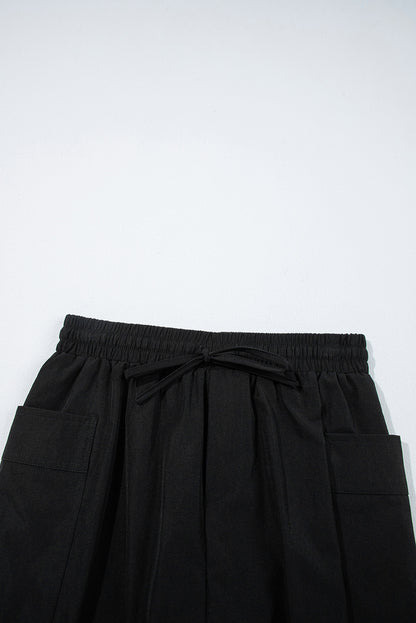 Black Cargo Pocket Elastic Waist Active Casual Skort