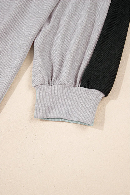 Gray Colorblock Ribbed Collared Oversized Sweatshirt - Chic Meadow Boutique 