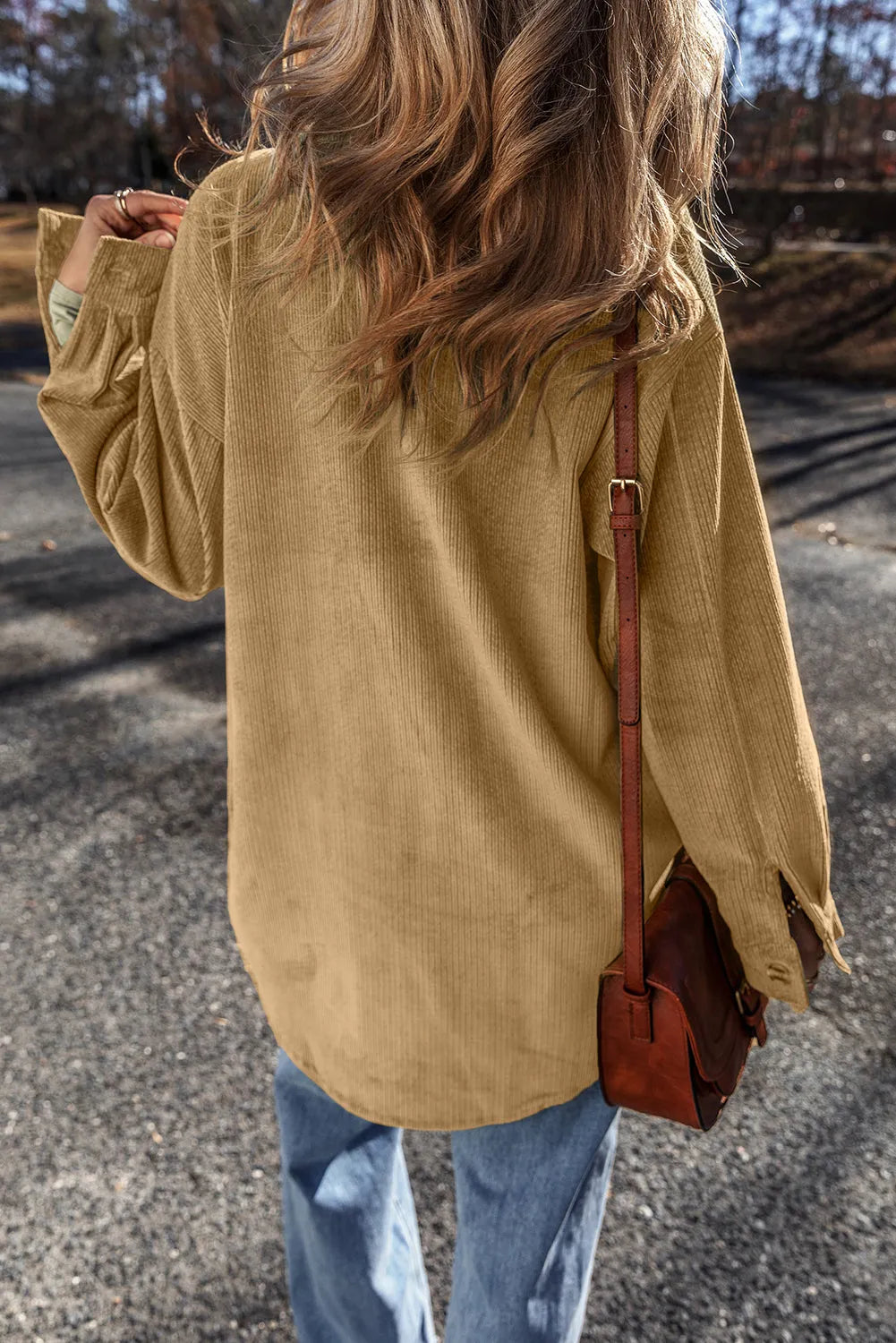 Light French Beige Patched Pocket Button Up Corduroy Shacket - Chic Meadow Boutique 