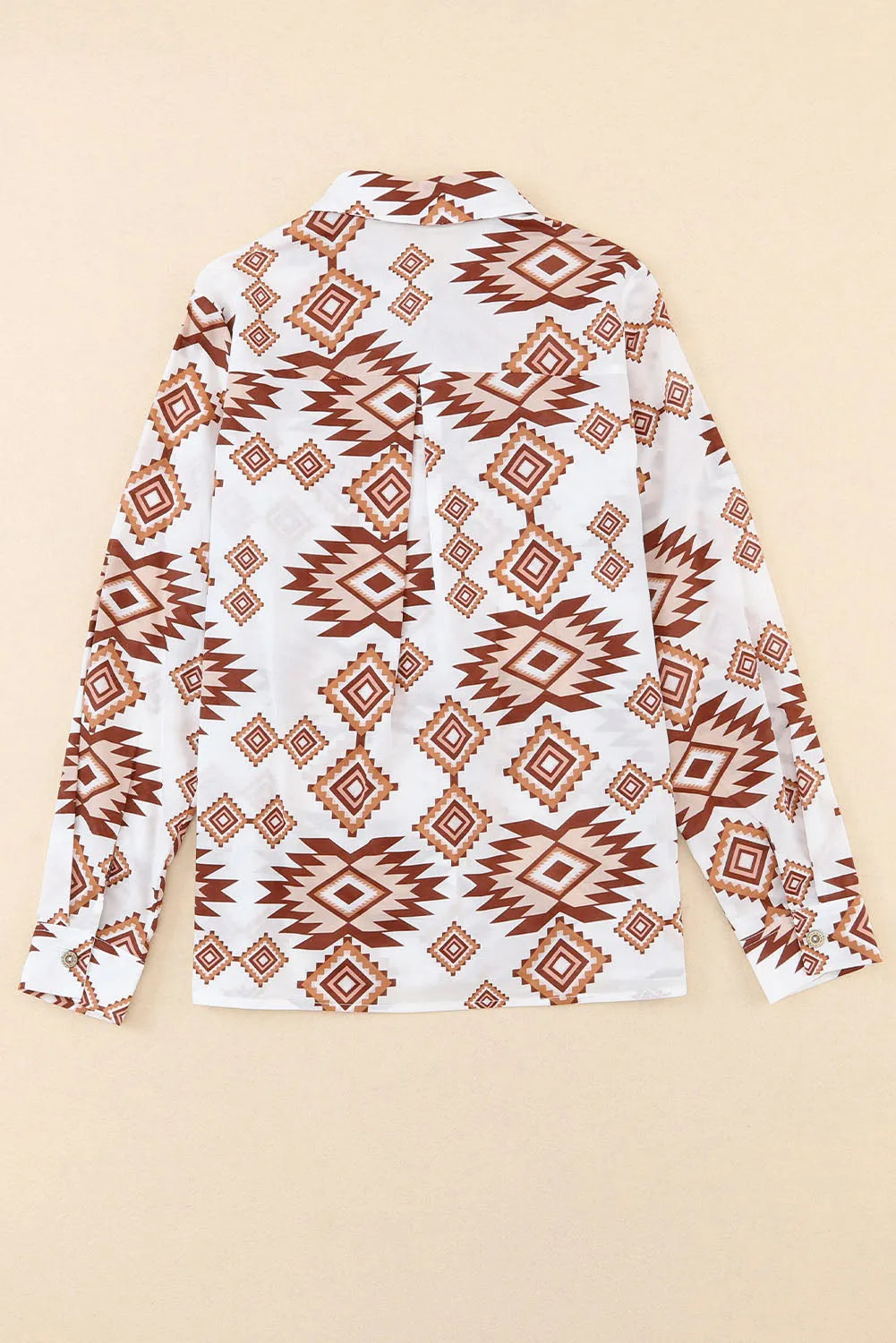 White Western Aztec Pattern Button Flap Pocket Shirt - Chic Meadow Boutique 