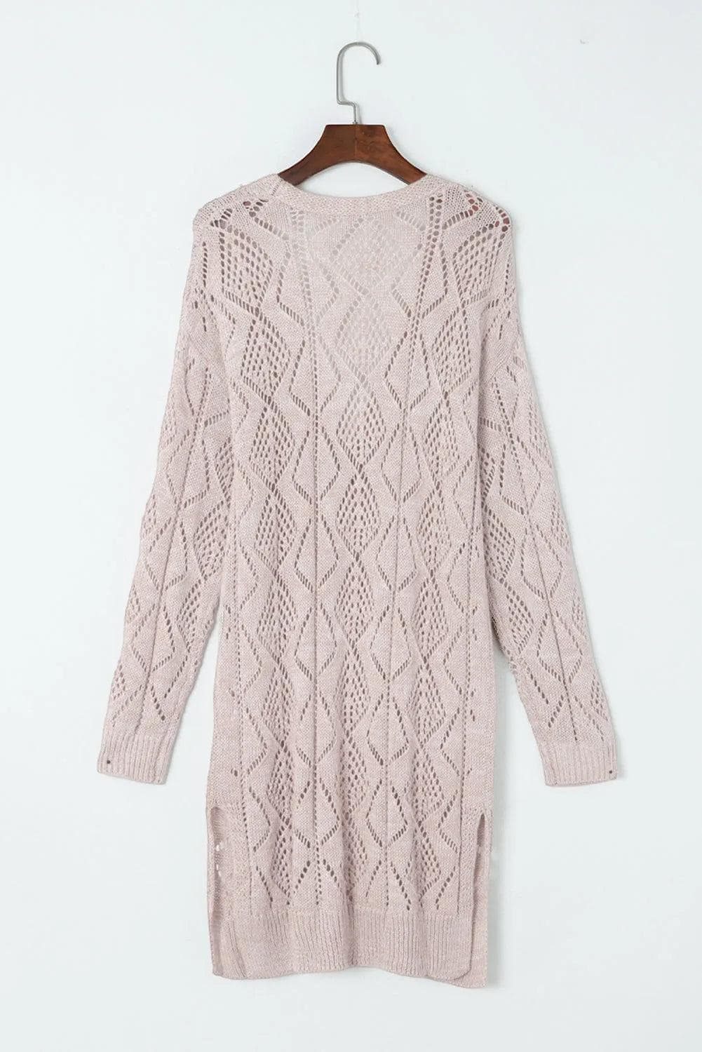 Tops/Sweaters & Cardigans Khaki Hollow-out Openwork Knit Cardigan