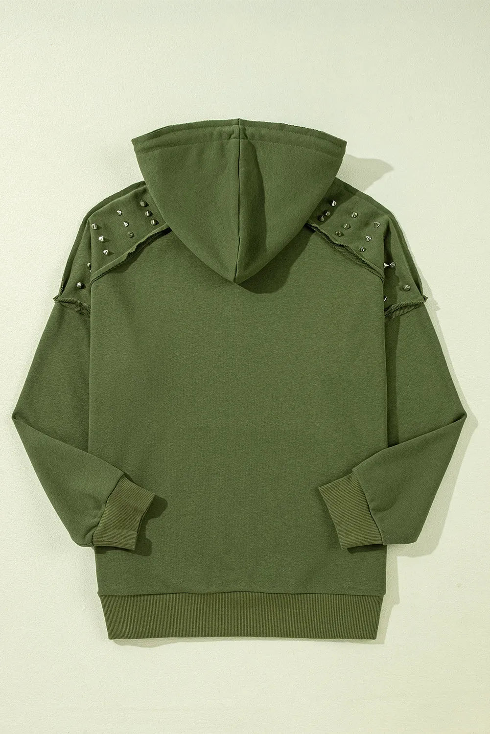 Vineyard Green Solid Color Rivet Stud Raglan Sleeve Hoodie with Pocket - Chic Meadow Boutique 